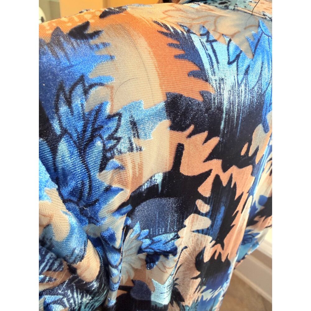 VTG 90s Velvet Burnout Blouse Small Blue Floral Sheer Boho Whimsigoth Glam Top - Picture 13 of 15